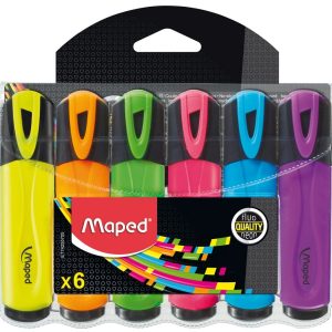 Maped Peps Classic Pack de 6 Marcadores Fluorescentes - Punta Biselada - Trazo de 1 a 5mm - Ideal para Subrayar y Resaltar - Colores Surtidos