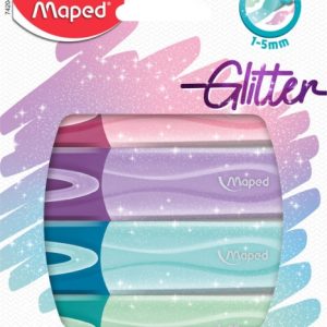 Maped Glitter Pastel Pack de 4 Marcadores Fluorescentes Pastel con Purpurina - Punta Biselada - Trazo de 1 a 5mm - Ideal para Subrayar y Resaltar - Colores Pastel con Purpurina Surtidos