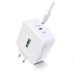 Urban Factory Cyclee Cargador de Pared USB-C GaN de 100W - Diseño Ecologico - Cable USB-C/USB-C de 2m - Color Blanco