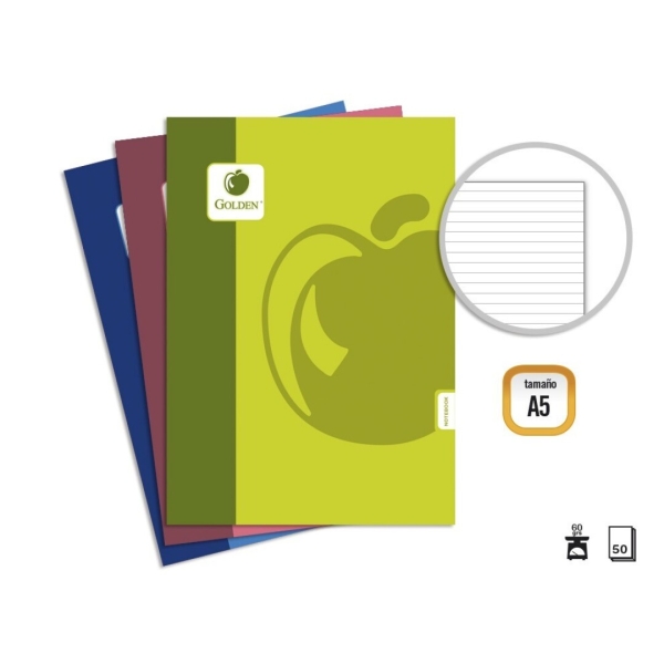 Golden Basic Pack de 10 Libretas Grapadas A5 50 Hojas 60grs 1 Raya - Colores Surtidos