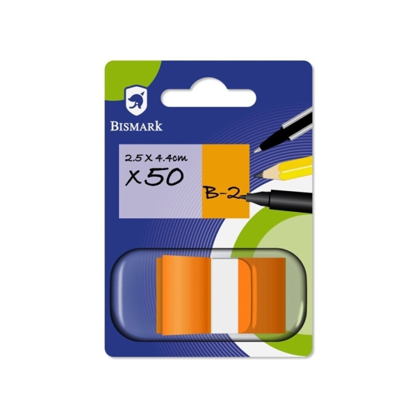 Bismark Dispensador con 50 Marcadores Reposicionables 44 x 25mm - Para Marcar, Señalar o Destacar Informacion - Color Naranja