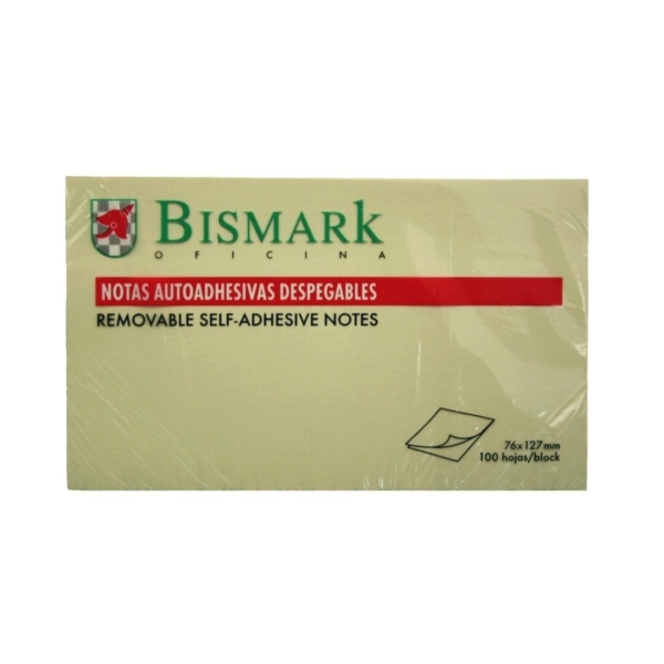 Bismark Bloc de 100 Notas Adhesivas 76x127mm - Color Amarillo
