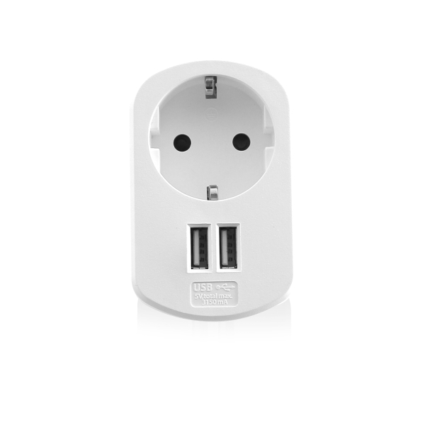 Ewent Cargador de Pared 2xUSB-A + Toma de Corriente - 17W - Color Blanco