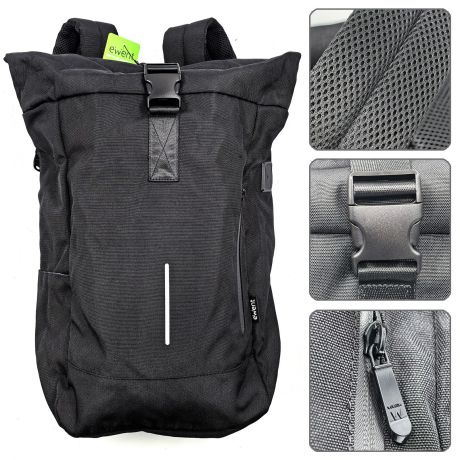 Ewent EW2536 Trendy Roll Mochila para Portatil hasta 17,3" - Imprermeable - Correa para Trolley - Espalda y Hombros Transpirables - Bolsillo Trasero Antirobo - Color Negro