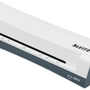 Leitz iLAM Home A4 Plastificadora - Hasta Tamaño A4 - Velocidad 300mm/min - Calentamiento en 3 Minutos - Grueso Bolsa 75 y 125mic - Incluye Paquete de 5 Bolsas de Plastificacion  A4 - Color Blanco/Gris