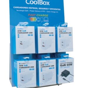 Coolbox Expositor con 18 Cargadores GaN - Quick Charge 3.0 - Power Delivery