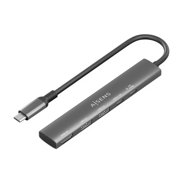 Aisens USB-C Dock 5 en 1 - USB-C a 1xHDMI - 2xUSB-A - 1xUSB-C - 1xUSB-C PD 100W - 15cm - Color Gris