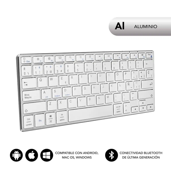 Subblim Teclado Ultrafino Advance Compact - Acabado de Aluminio - Diseño Ultrafino 7mm - Bluetooth 3.0 - Autonomia 30 dias - Color Plata