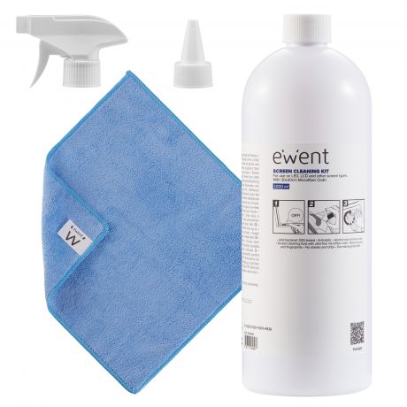 Ewent Kit Spray Limpiador Pantallas 1000ml + Paño Microfibra