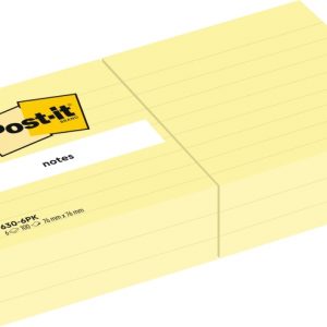 Post-It Pack de 6 Blocs de 100 Notas - con Lineas - 76x76mm - 100% PEFC - Color Amarillo Claro