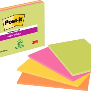 Post-It Super Sticky Pack de 4 Blocs de 45 Notas Adhesivas Reposicionables - Forma Rectangular - 101x152mm - Colores Surtidos
