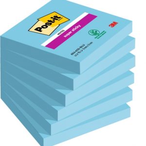 Post-It Super Sticky Pack de 6 Blocs de 90 Notas Adhesivas Reposicionables - Forma Cuadrada - 76x76mm - Color Azul