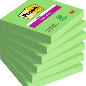 Post-It Super Sticky Pack de 6 Blocs de 90 Notas Adhesivas Reposicionables - 76x76mm - 100% PEFC - Color Verde