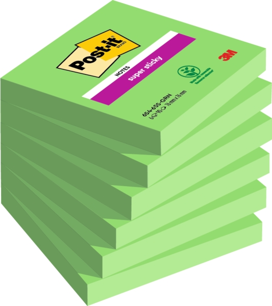 Post-It Super Sticky Pack de 6 Blocs de 90 Notas Adhesivas Reposicionables - 76x76mm - 100% PEFC - Color Verde 1 Post-It Super Sticky Pack de 6 Blocs de 90 Notas Adhesivas Reposicionables - 76x76mm - 100% PEFC - Color Verde