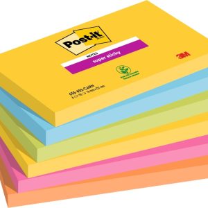 Post-It Super Sticky Pack de 6 Blocs de 90 Notas Adhesivas Reposicionables - Forma Rectangular - Colores Surtidos