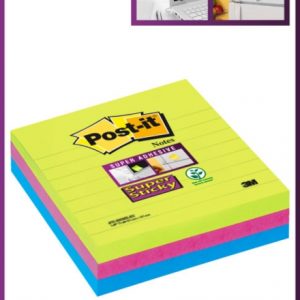 Post-It Super Sticky Pack de 3 Blocs de 70 Notas Adhesivas Reposicionables - 101x101mm - 100% PEFC - Colores Surtidos