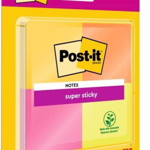 Post-It Super Sticky Pack de 4 Blocs de 45 Notas Adhesivas Reposicionables - 47.6x47.6mm - 100% PEFC - Colores Surtidos