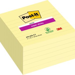 Post-It Super Sticky Pack de 6 Blocs de 90 Notas Grandes Adhesivas Reposicionables - 101x101mm - Color Amarillo Claro