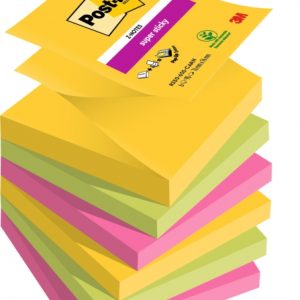 Post-It Super Sticky Pack de 6 Blocs de 90 Notas Adhesivas Reposicionables - Forma Cuadrada - 76x76mm - en Zig-Zag - Colores Surtidos