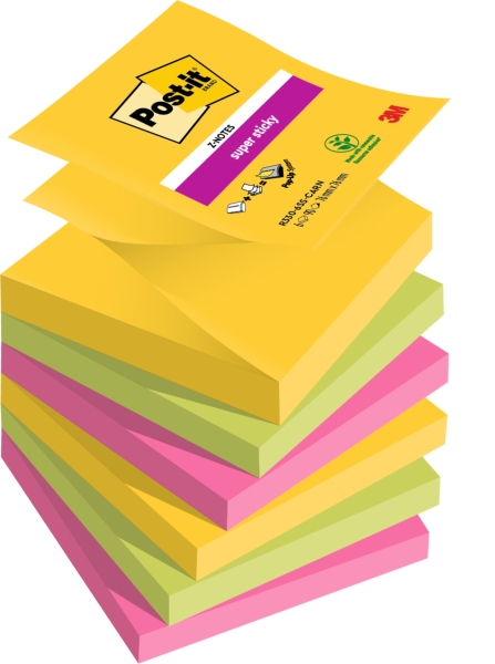 Post-It Super Sticky Pack de 6 Blocs de 90 Notas Adhesivas Reposicionables - Forma Cuadrada - 76x76mm - en Zig-Zag - Colores Surtidos 1 Post-It Super Sticky Pack de 6 Blocs de 90 Notas Adhesivas Reposicionables - Forma Cuadrada - 76x76mm - en Zig-Zag - Colores Surtidos