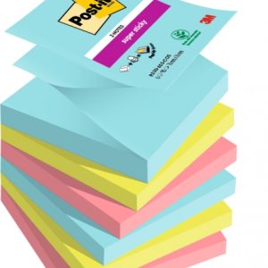 Post-It Super Sticky Pack de 6 Blocs de 90 Notas Adhesivas Reposicionables - Forma Cuadrada - 76x76mm - en Zig-Zag - Colores Surtidos