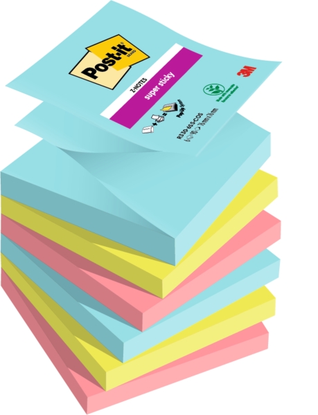 Post-It Super Sticky Pack de 6 Blocs de 90 Notas Adhesivas Reposicionables - Forma Cuadrada - 76x76mm - en Zig-Zag - Colores Surtidos 1 Post-It Super Sticky Pack de 6 Blocs de 90 Notas Adhesivas Reposicionables - Forma Cuadrada - 76x76mm - en Zig-Zag - Colores Surtidos
