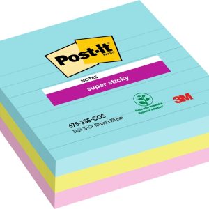 Post-It Super Sticky Pack de 3 Blocs de 70 Notas Adhesivas Reposicionables - Forma Cuadrada - 101x101mm - Colores Surtidos