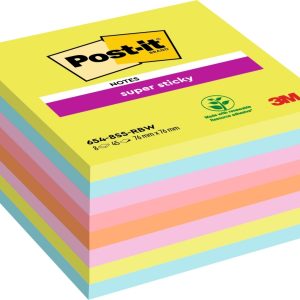 Post-It Super Sticky Pack de 8 Blocs de 45 Notas Adhesivas Reposicionables - 76x76mm - 100% PEFC - Colores Surtidos