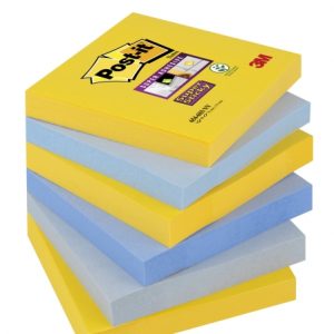 Post-It Super Sticky Pack de 6 Blocs de 90 Notas Adhesivas Reposicionables - Forma Cuadrada - 76x76mm - Colores Surtidos