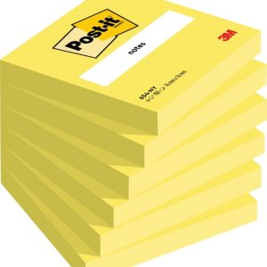 Post-It Pack de 6 Blocs de 100 Notas Adhesivas Reposicionables - Forma Cuadrada - 76x76mm - Color Amarillo Claro
