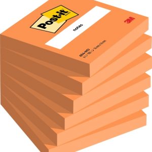 Post-It Pack de 6 Blocs de 100 Notas Adhesivas Reposicionables - Forma Cuadrada - 76x76mm - Color Naranja