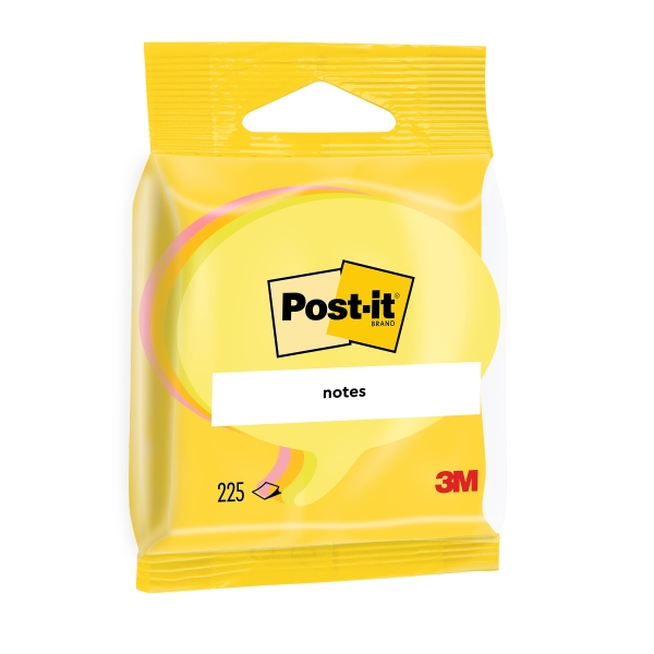 Post-It Pack de 3 Blocs de 225 Notas Adhesivas Reposicionables - Forma Bocadillo - 70x70mm - Colores Surtidos