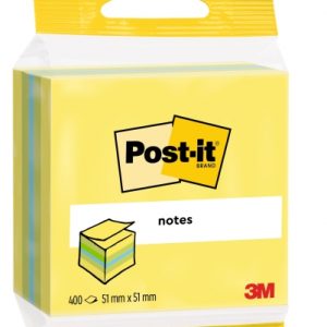Post-It Cubo de 400 Notas Adhesivas Reposicionables - Forma Rectangular - 51x51mm - Colores Surtidos