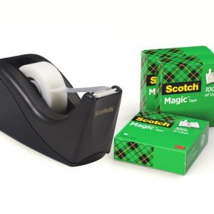 Scotch Dispensador de Cinta Adhesiva - para Cintas de hasta 19mm x 33m - Incluye 4 Cintas Adhesivas - Color Negro