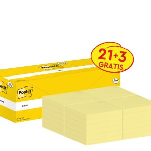 Post-It Pack de 24 Blocs de 100 Notas Adhesivas Reposicionables - Forma Cuadrada - 76x76mm - Color Amarillo Claro
