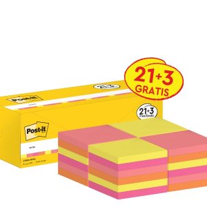 Post-It Pack de 24 Blocs de 100 Notas Adhesivas Reposicionables - Forma Cuadrada - 76x76mm - Colores Surtidos