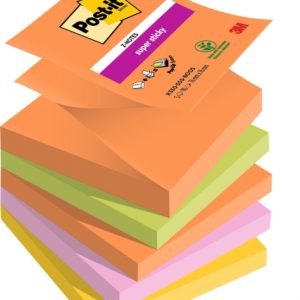 Post-It Super Sticky Pack de 5 Blocs de 90 Notas Adhesivas Reposicionables - Forma Cuadrada - 76x76mm - en Zig-Zag - Colores Surtidos