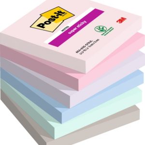 Post-It Super Sticky Pack de 6 Blocs de 90 Notas Adhesivas Reposicionables - Forma Cuadrada - 76x76mm - Colores Surtidos