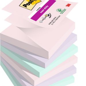 Post-It Super Sticky Pack de 6 Blocs de 90 Notas Adhesivas Reposicionables - Forma Cuadrada - 76x76mm - en Zig-Zag - Colores Surtidos