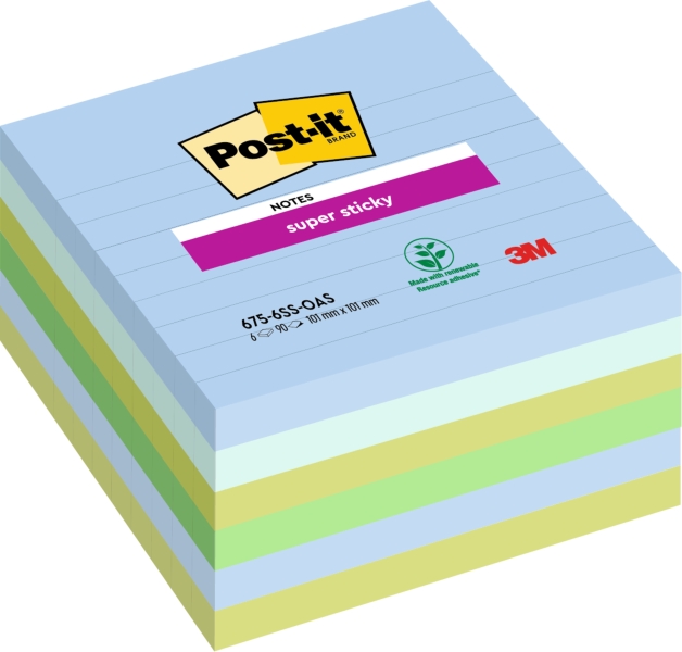 Post-It Super Sticky Pack de 6 Blocs de 90 Notas Adhesivas Reposicionables - Forma Cuadrada - 101x101mm - Colores Surtidos 1 Post-It Super Sticky Pack de 6 Blocs de 90 Notas Adhesivas Reposicionables - Forma Cuadrada - 101x101mm - Colores Surtidos