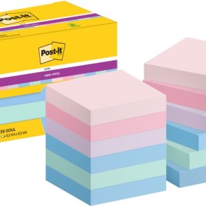 Post-It Super Sticky Pack de 12 Blocs de 90 Notas Adhesivas Reposicionables - Forma Cuadrada - 47.6x47.6mm - Colores Surtidos