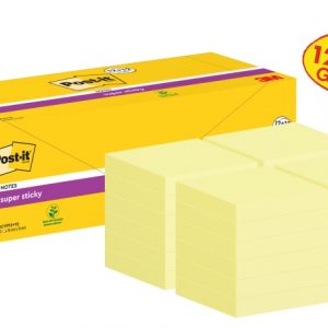 Post-It Super Sticky Pack de 24 Blocs de 90 Notas Adhesivas Reposicionables - 76x76mm - Promocion 12 Blocs + 12 Gratis - Color Amarillo Claro