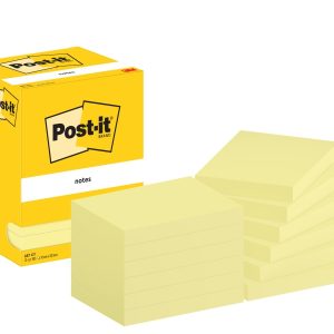 Post-It Pack de 12 Blocs de 100 Notas Adhesivas Reposicionables - Forma Rectangular - 76x102mm - Color Amarillo Claro