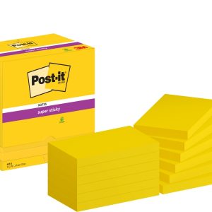 Post-It Super Sticky Pack de 12 Blocs de 90 Notas Adhesivas Reposicionables Colores Ultra - 76x127mm - Color Amarillo