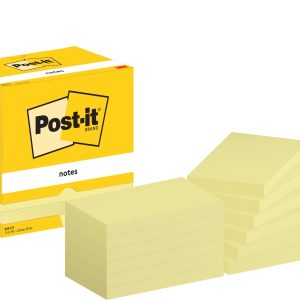 Post-It Pack de 12 Blocs de 100 Notas Adhesivas Reposicionables - Forma Rectangular - 76x127mm - Color Amarillo Claro