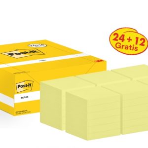 Post-It Pack de 36 Blocs de 100 Notas Adhesivas Reposicionables - Forma Cuadrada - 76x76mm - Color Amarillo Claro