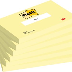 Post-It Pack de 6 Blocs de 100 Notas Adhesivas Reposicionables - Forma Rectangular - 76x127mm - Color Amarillo Claro