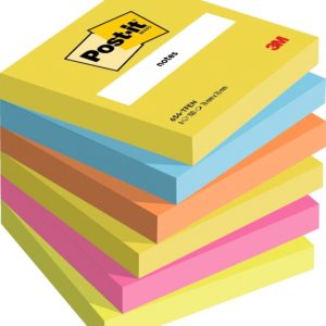 Post-It Pack de 6 Blocs de 100 Notas Adhesivas Reposicionables - Forma Cuadrada - 76x76mm - Colores Surtidos