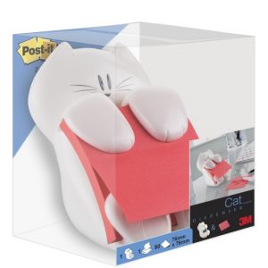 Post-It Super Sticky Dispensador con Bloc de 90 Z-Notas Adhesivas - Dispensador Gato - Forma Cuadrada - 76x76mm - Color Blanco