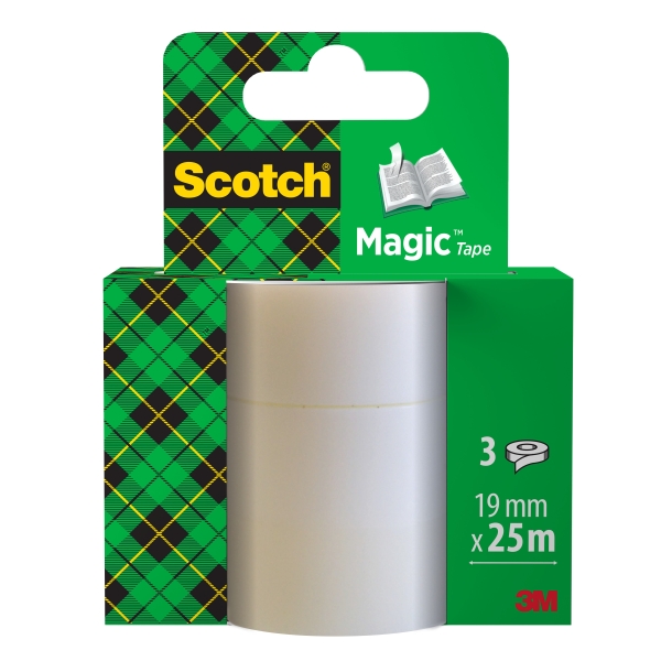 Scotch Magic Pack de 3 Cintas Adhesivas Invisible - Recambio - 19mm x 25m - Color Transparente 1 Scotch Magic Pack de 3 Cintas Adhesivas Invisible - Recambio - 19mm x 25m - Color Transparente